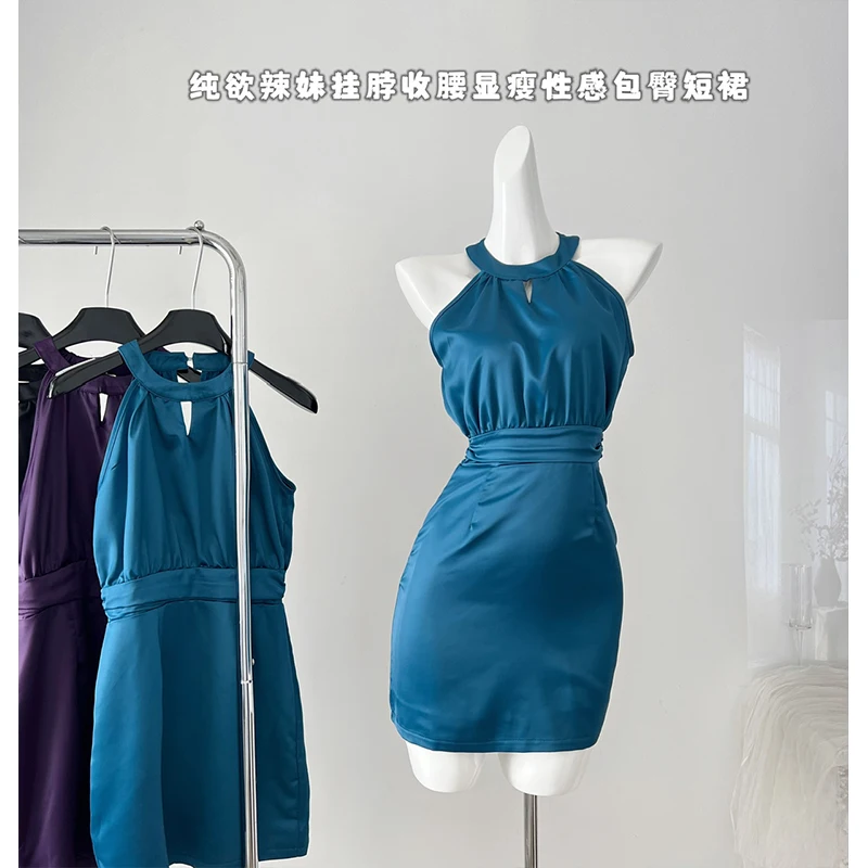 

Новинка 2024, женское платье без рукавов, с лямкой на шее и лентой, женское приталенное элегантное шикарное мини-платье во французском стиле, сексуальное элегантное женское платье