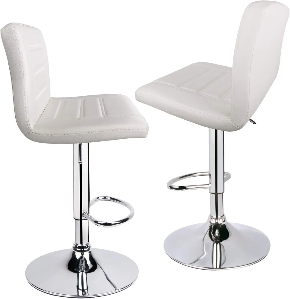 Leopard Bar Stools Set of 2, Modern Adjustable Bar Stool with Back, Straight Line Swivel Barstool (White)