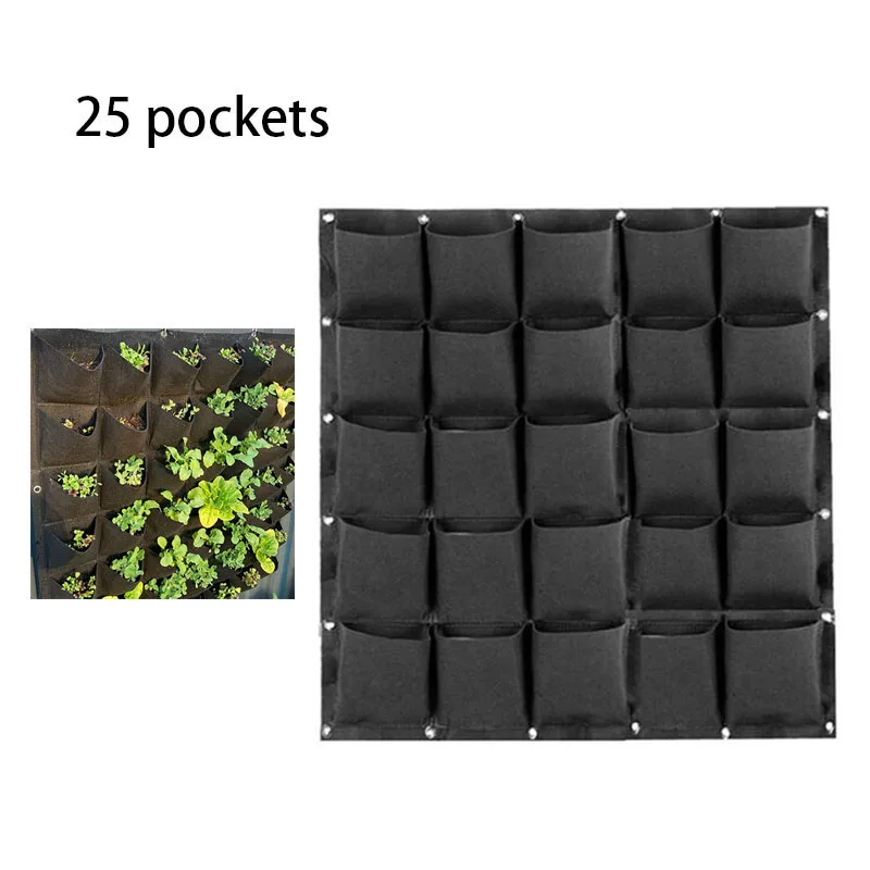 25 Pockets Wall grow pots Hanging Planting Bags Black Pockets greenhouse flower Growth Bag Planter Vertical Garden tools F2