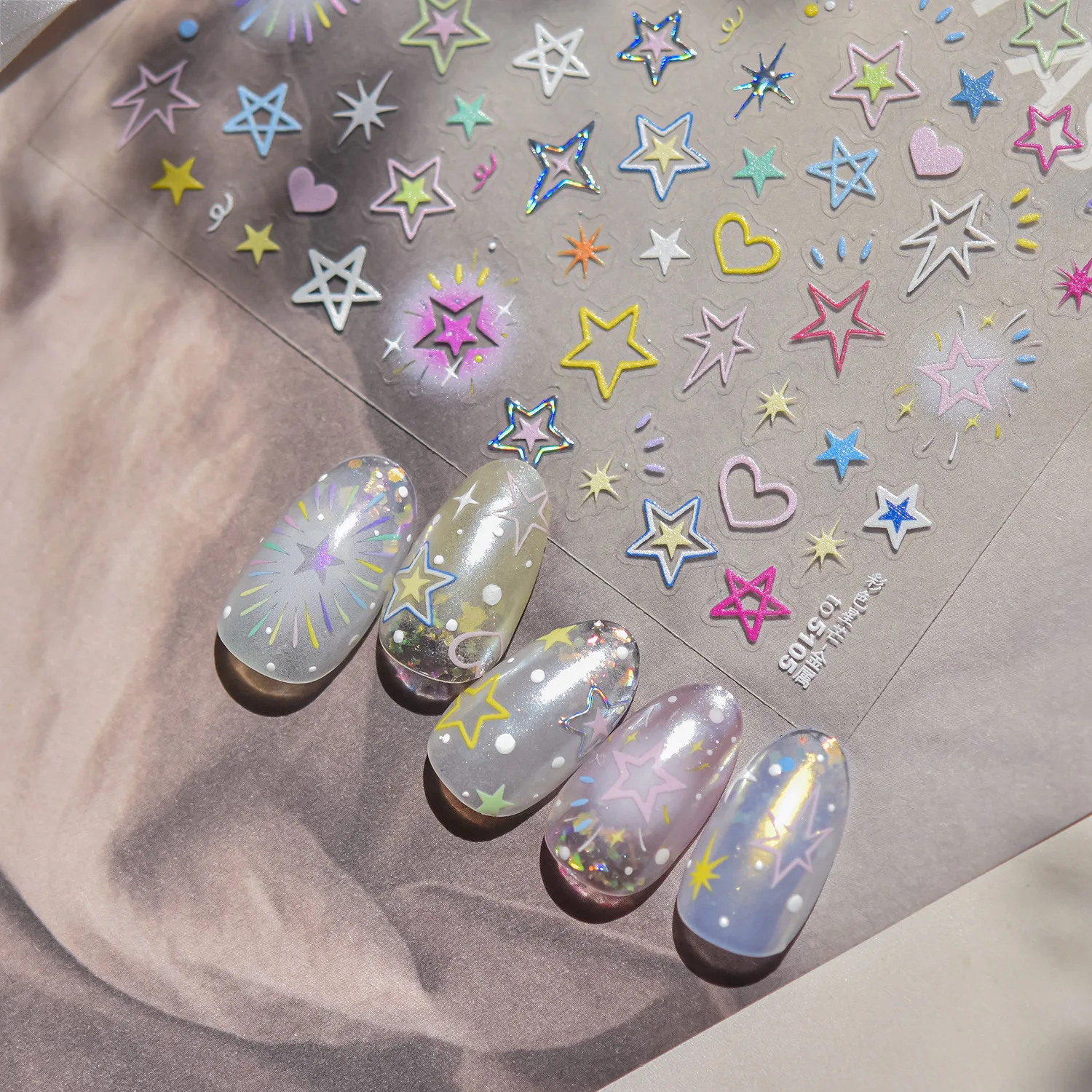 Flash Colorful Stars Love Heart Nail Stickers Art Decal High Quality Decoration Manicure Decals T-5105