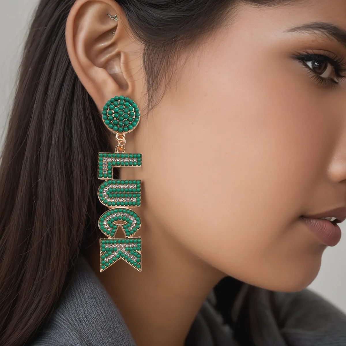 أقراط عيد القديس باتريك الأوروبي والأمريكية ، أحجار الراين مرصعة بالحروف وحبات الأرز ، حظًا سعيدًا ، مجوهرات حدث تحت عنوان إيرلكية