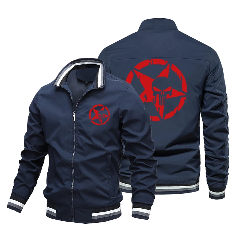 Chaqueta de moda para hombre, abrigo con estampado de punisher, cortavientos, ropa de exterior, informal, guapo, de calle, gran oferta