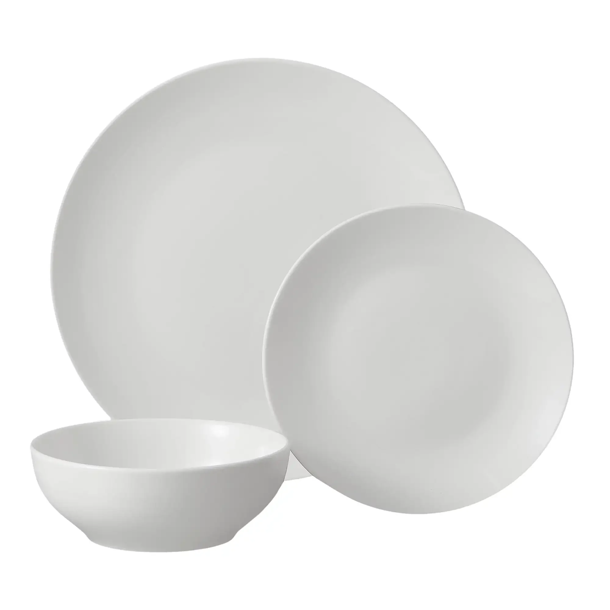 Juego de vajilla de gres blanco esmaltado, 12 piezas