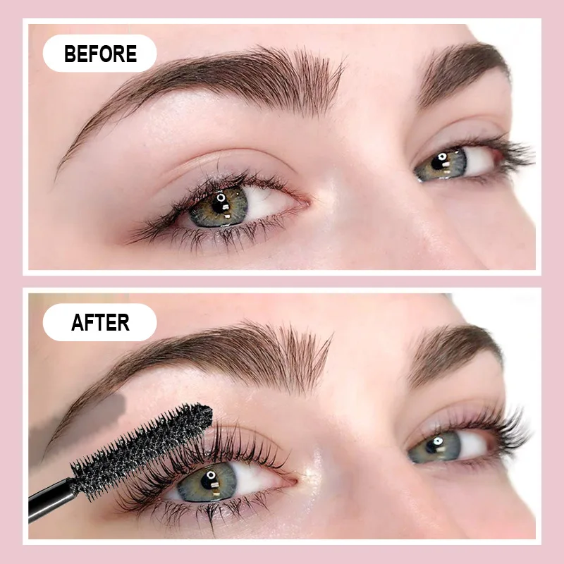 Sexy and Long-lasting Waterproof Mascara with Silicone Brush Head for Fuller and Curled 4D Eyelashes Eyes Makeup