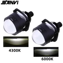 SANVI 2.5Inches 4300K 6000K Bi LED Projector Lenses for Headlights H7 H4 H1 9005 9006 Angel Eyes LED Headlamp Car Accessoriess