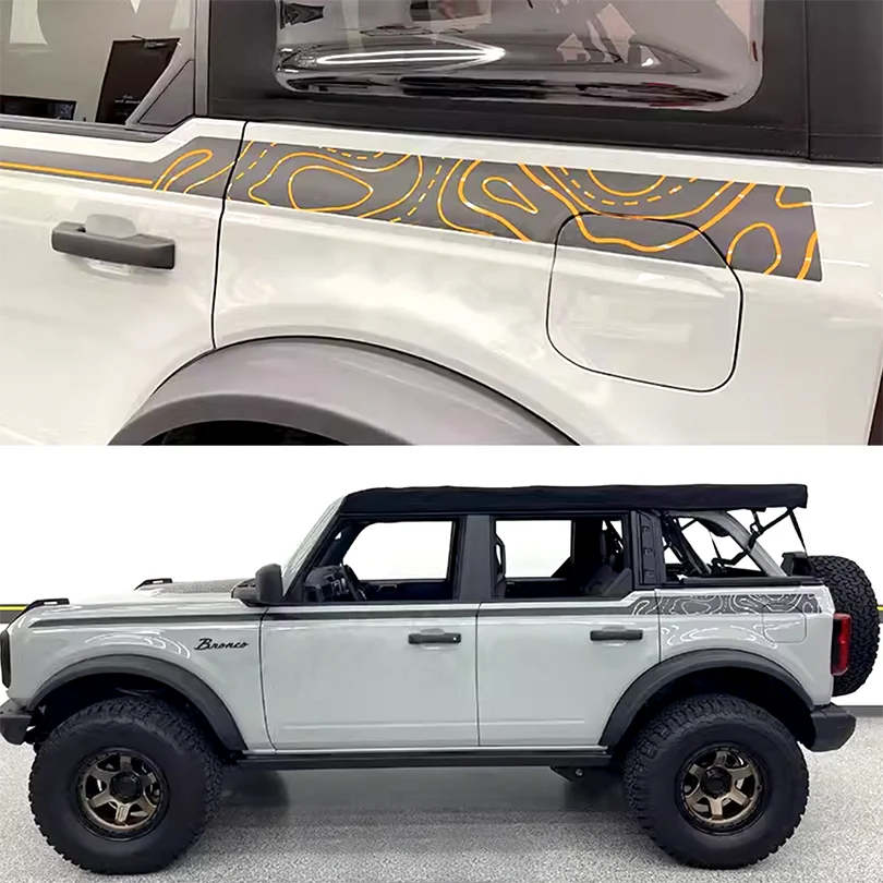 Custom Topographic Topo Map Waistline Sticker Stripe Decal Body Line Overlay Vinyl Wrap Blackout for Ford Bronco 2021 2022 2023