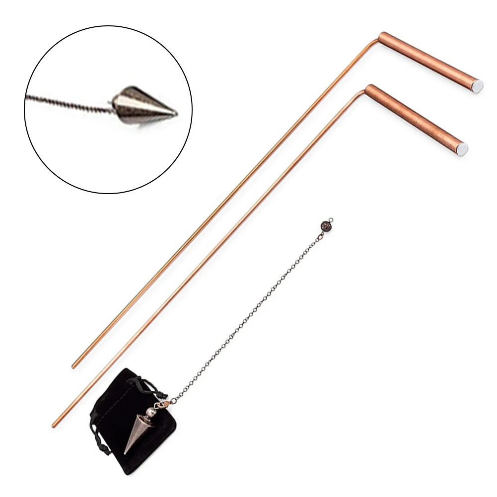 2pcs 99.9% Copper Dowsing Rod Telescopic Probe With Pendulum For Find Water Sources Minerals Psychic Divination Copper Probe view 2
