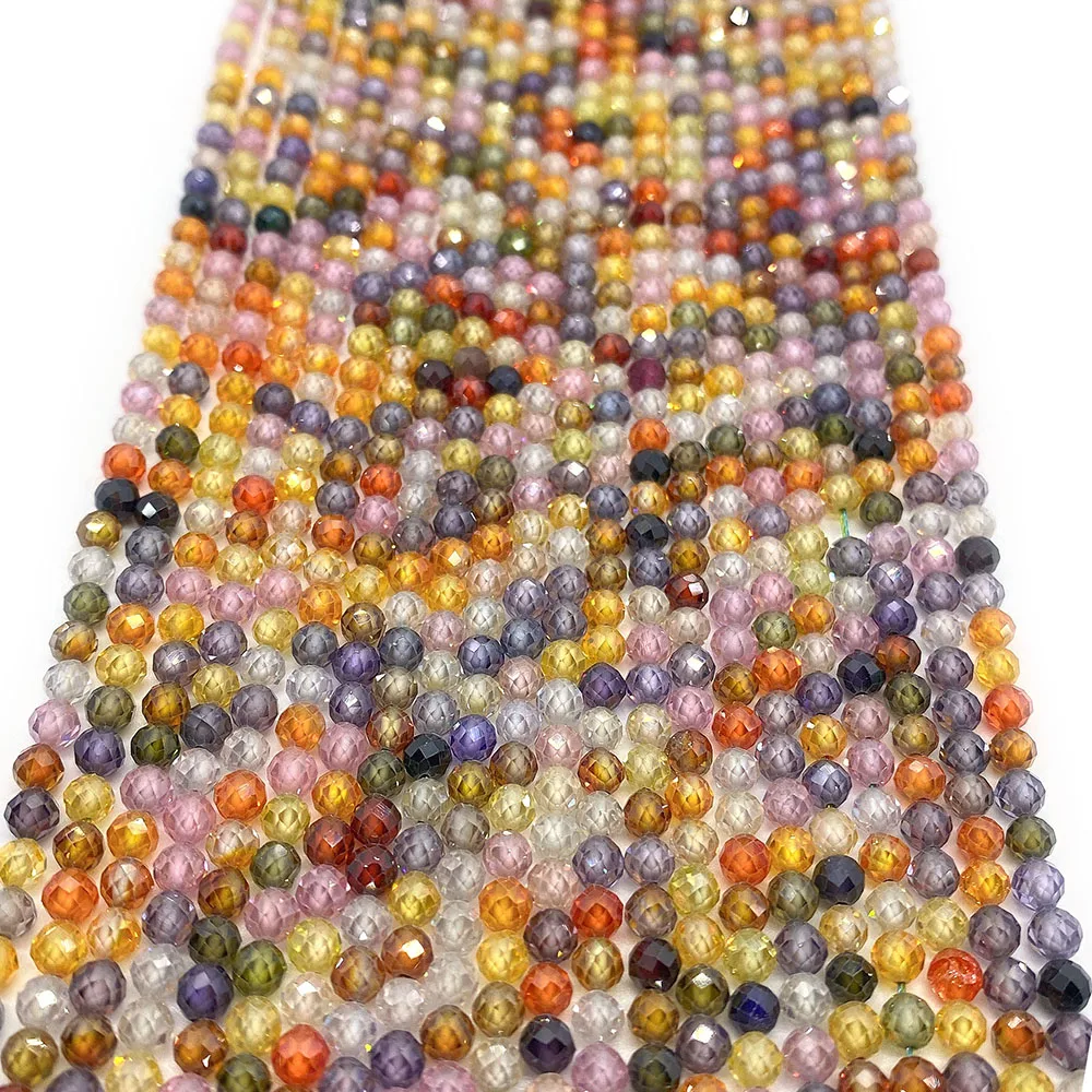 Natural Stone Zircon Loose Beads 2mm3mm4mm Facet Round Beads for Jewelry Making DIY Necklace Bracelets Beaded Accessories 15\'\'
