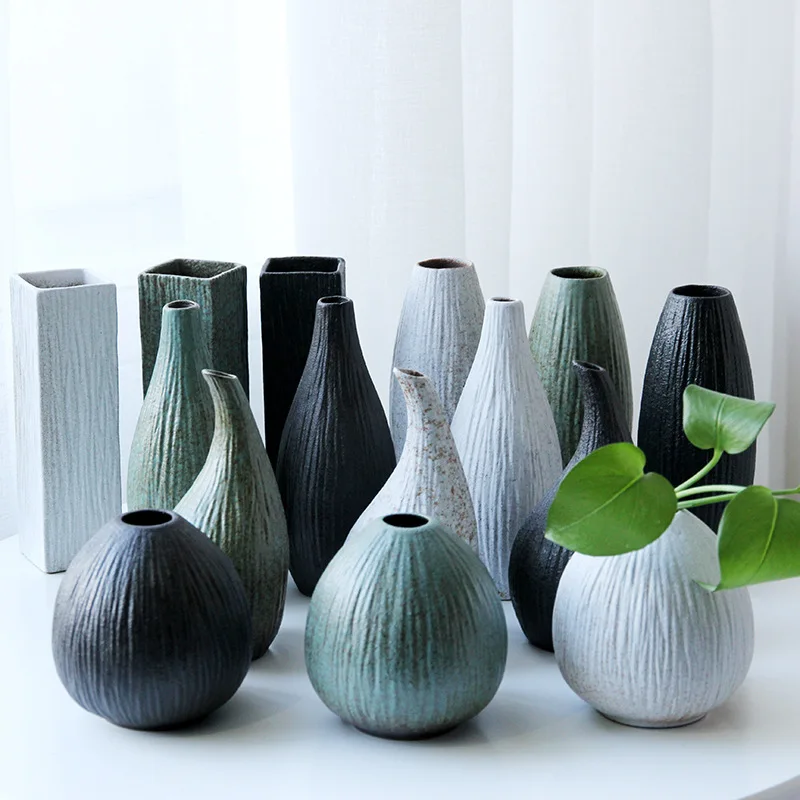 Japanese Style Stoneware Vase, Retro Style Flower Pot, Ceramic Tea Set Ornaments, Zen Home Decoration, Pottery Flower Ware