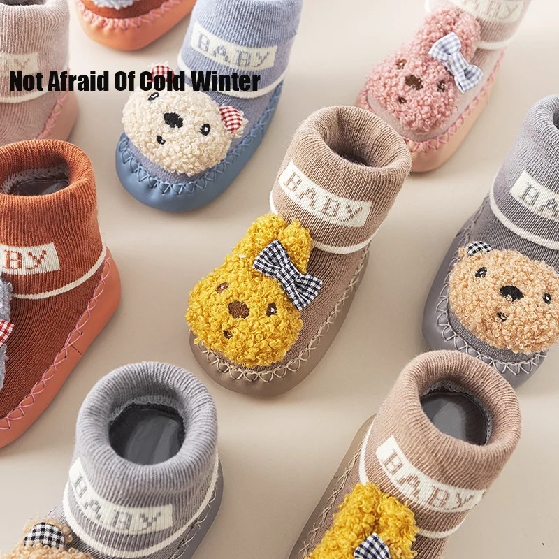 Cartoon Animal Baby Shoes Foot Floor Socks Soft Cotton Winter Warm Boy Girls Sock Shoes Non-Skid Newborn Toddler First Walkers