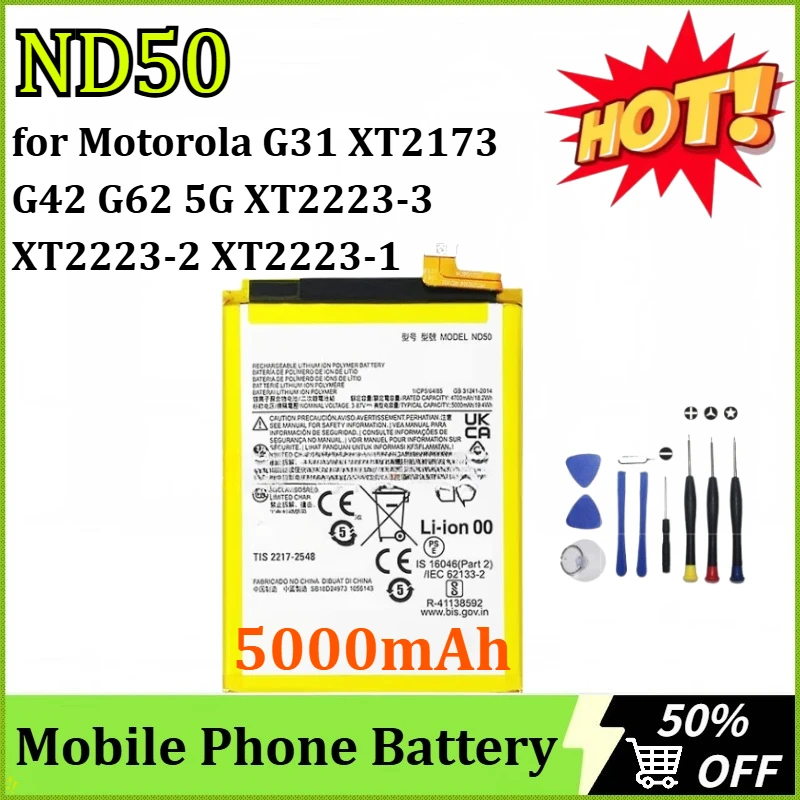 

Новый обновленный аккумулятор ND50 5000 мАч для Motorola G31 XT2173 G42 G62 5G XT2223-3 XT2223-2 XT2223-1 аккумулятор для мобильного телефона + инструменты