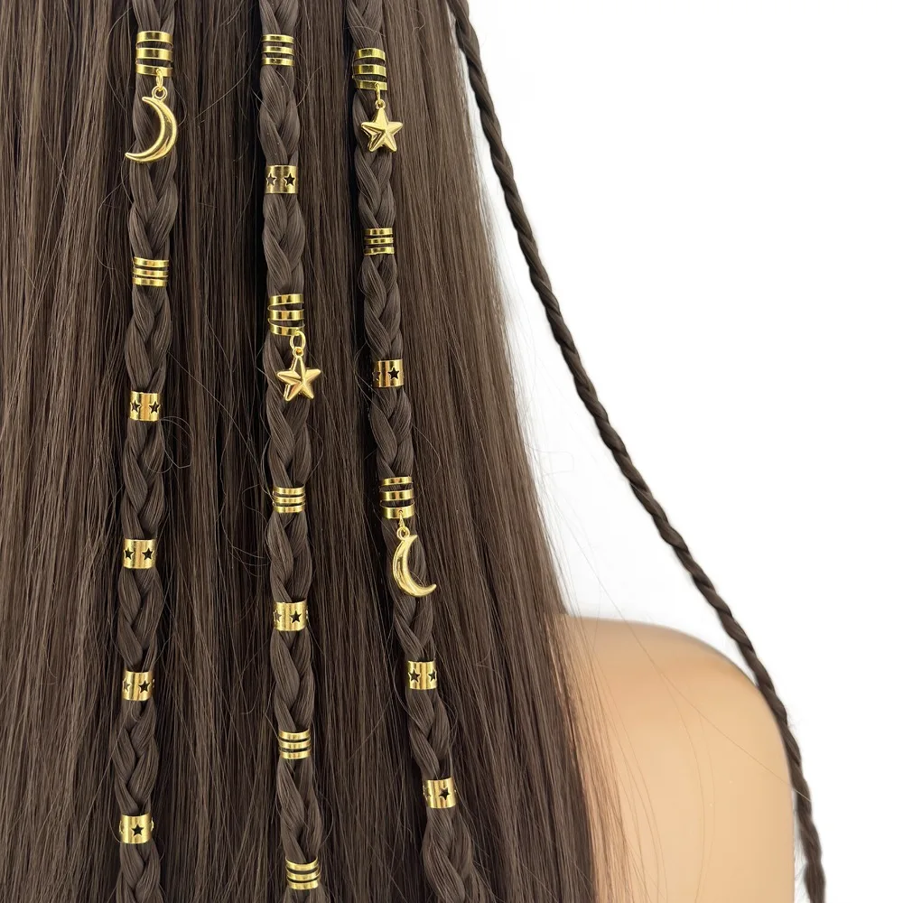 

44pcs Stars Moon Hollow Out Hair Ring Hair Braiding Dread Locks Dreadlocks Beads Adjustable Headwear Hair Braid Tubes for Braids