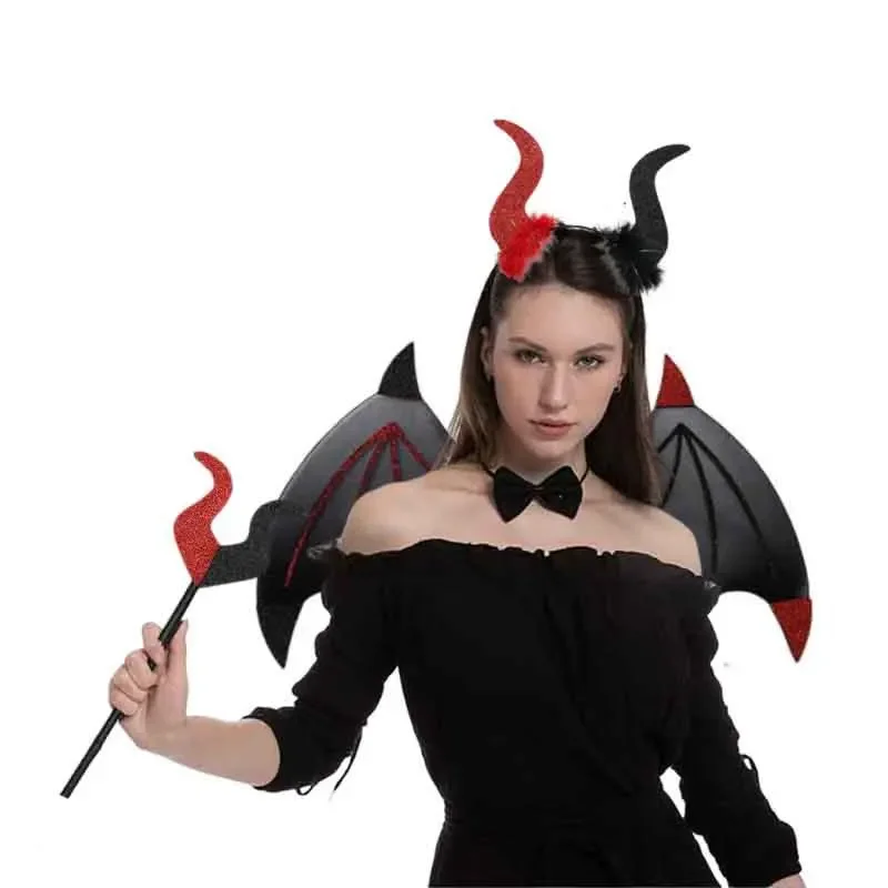 Nuovo costume da diavolo per bambini adulti Halloween devil elf cos party dress up masquerade show wing props.