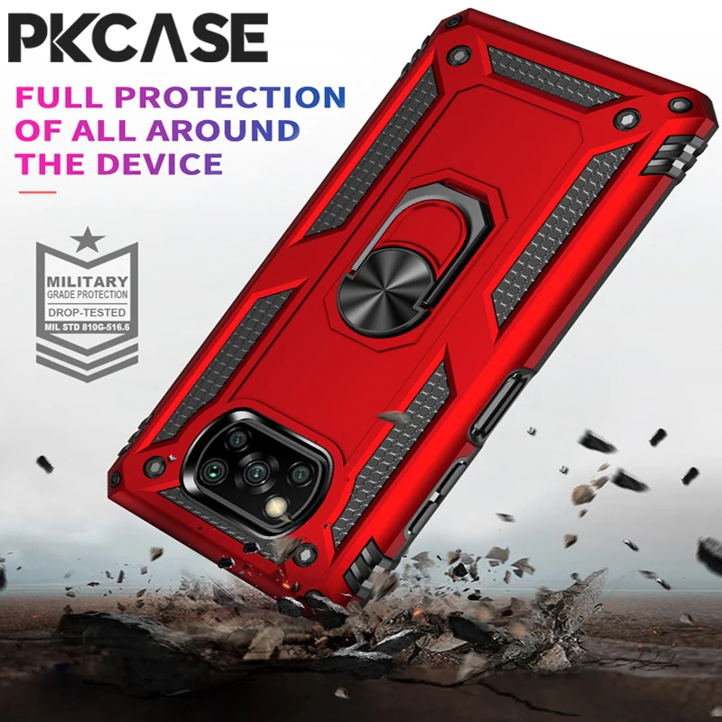 Custodia per staffa ad anello antiurto PKCASE per Redmi 13C A3 Note 13 12 Pro Plus 5G 12S 4G Intl