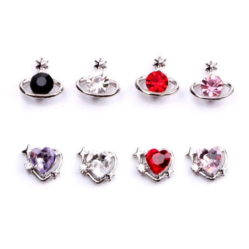 TSZS 10PCS/Lot Metal Small Planet Love Heart Shape Nail Figures Charm 3D Nail Parts Art Decorations Accessories Home DIY