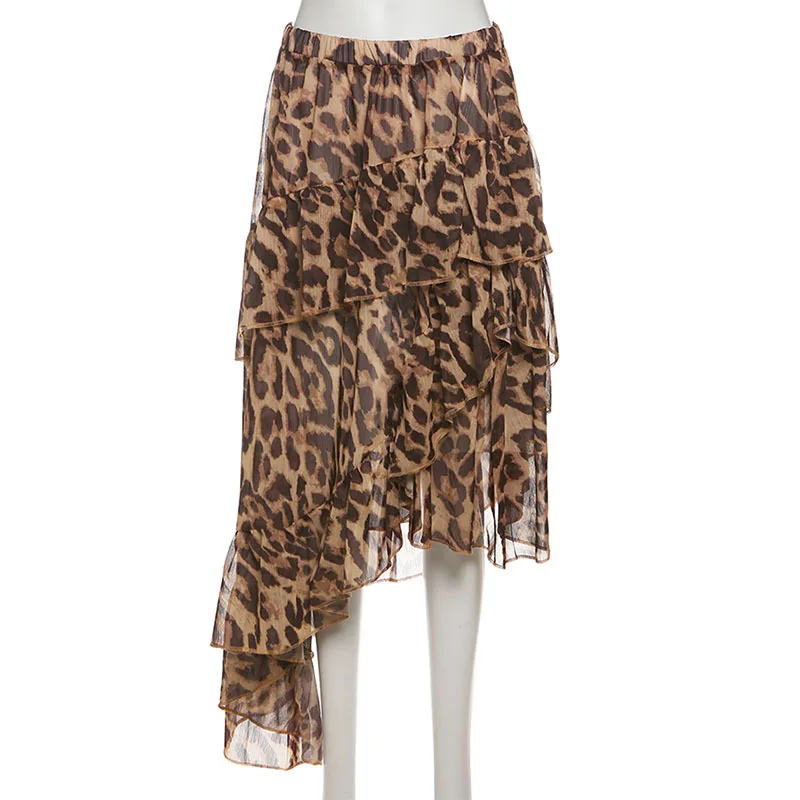 กระโปรงยาวลายเสือดาวทรงเอวสูง ดีไซน์จับจีบเป็นชั้นๆ สไตล์สาวฮอต แฟชั่นสตรีท ลุคเท่ๆ คลาสสิก