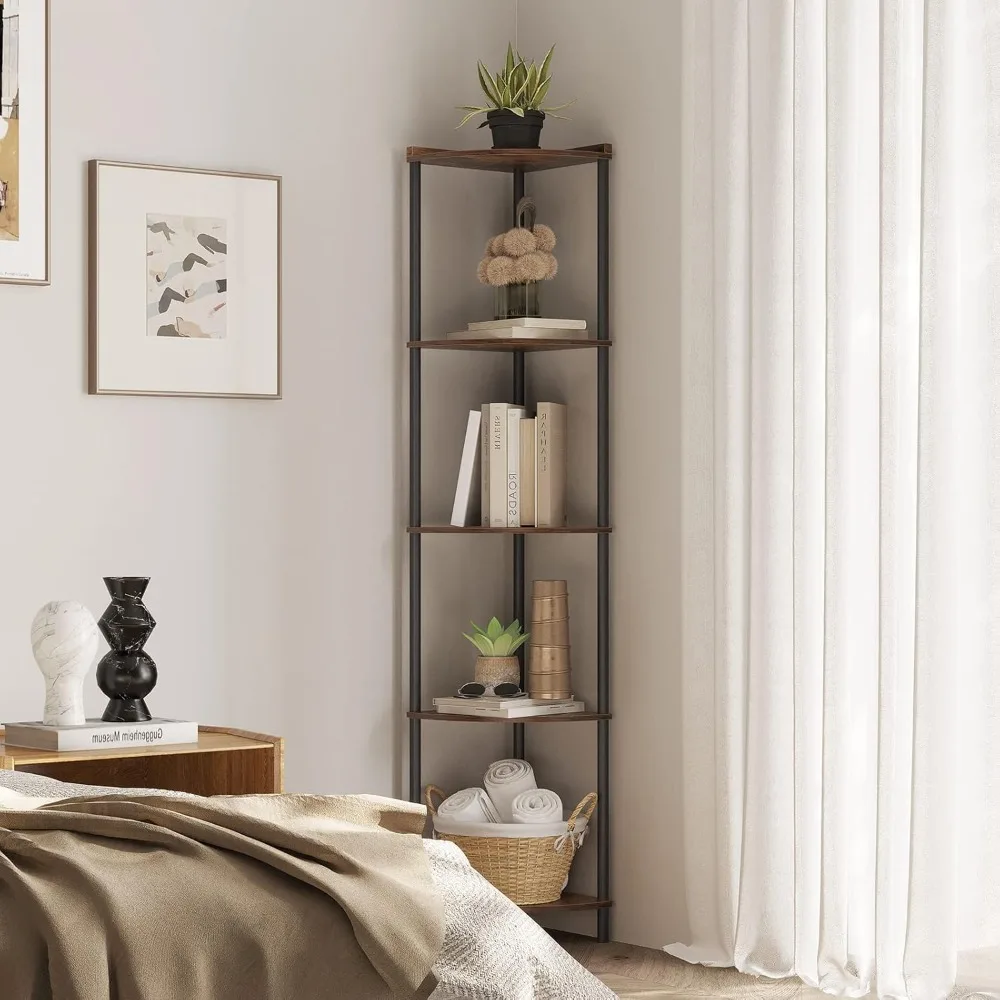 

5 Tier Corner Shelf Stand,Industrial 65" Corner Shelves Display Shelf
