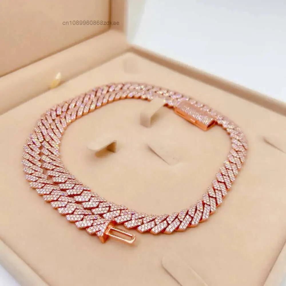 Luxury 2024 Selling Fine Jewelry 10mm Width 925 Silver Vvs Moissanite Iced Out Cuban Link Chain Necklace.