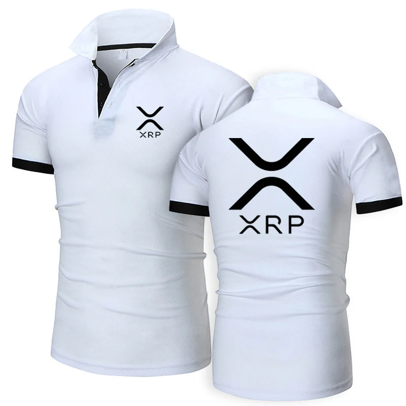2025 Summer Men\'s Cryptocurrency Ripple XRP Logo Print Classic Solid Color Lapel Collar Quick Drying Comfortable Polo Shirt Tops