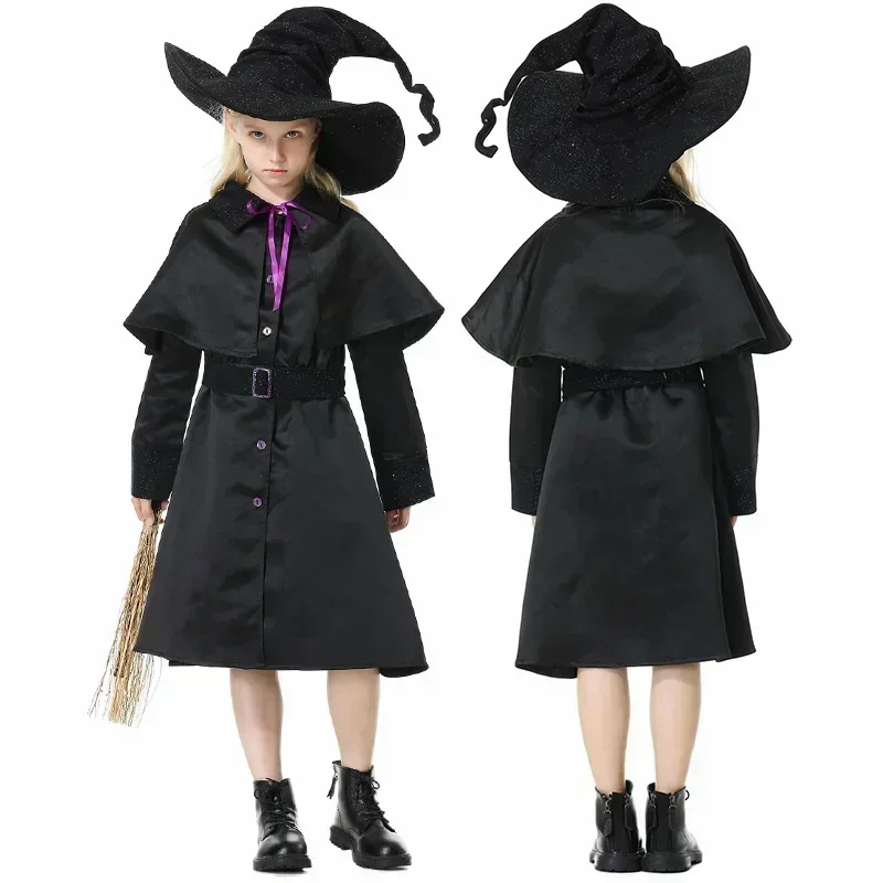 Adult Kids Magic Wizard Sorcerer Warlock Witch Costume Magician Cosplay for Family Halloween Party Fancy Dress