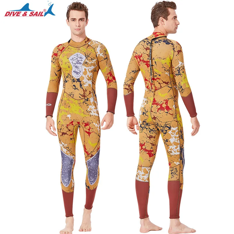 Men 3mm Neoprene Sun Protective Full Wetsuit Stretchy Diving Suit Wet Suits One-piece Jumpsuit Back Zip Spearfishing Diving Suit