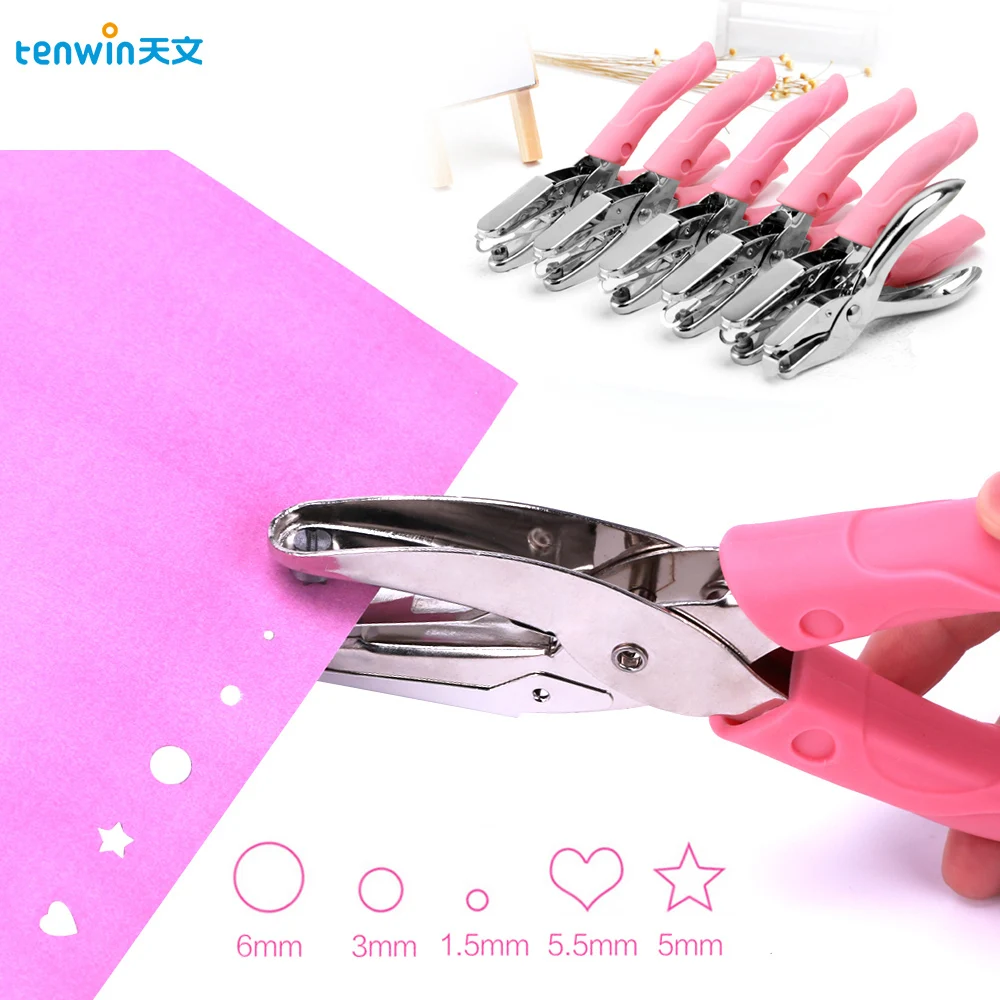 Tenwin School Office Metal Single Hole Puncher Hand Paper Punch Single Hole Love Star Puncher Scrapbooking Punches Materials