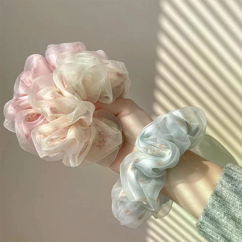 Double Layer Silk Organza Scrunchies Sweet Flower Hair Band For Girls Ponytail Holder Rubber Bands Hair Ties Hair Accessories - Detail 1