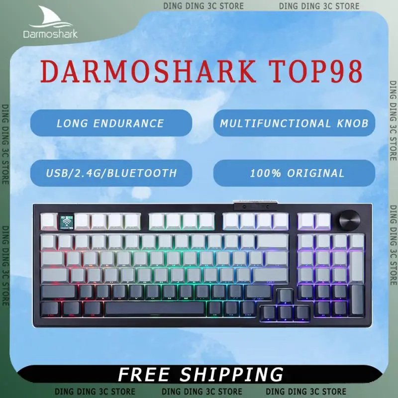 

Darmoshark Top98 Mechanical Keyboard With Metal Knob 3-Mode Hot-Swap Rgb Backlit Customized Pc Office Gaming Wireless Keyboard