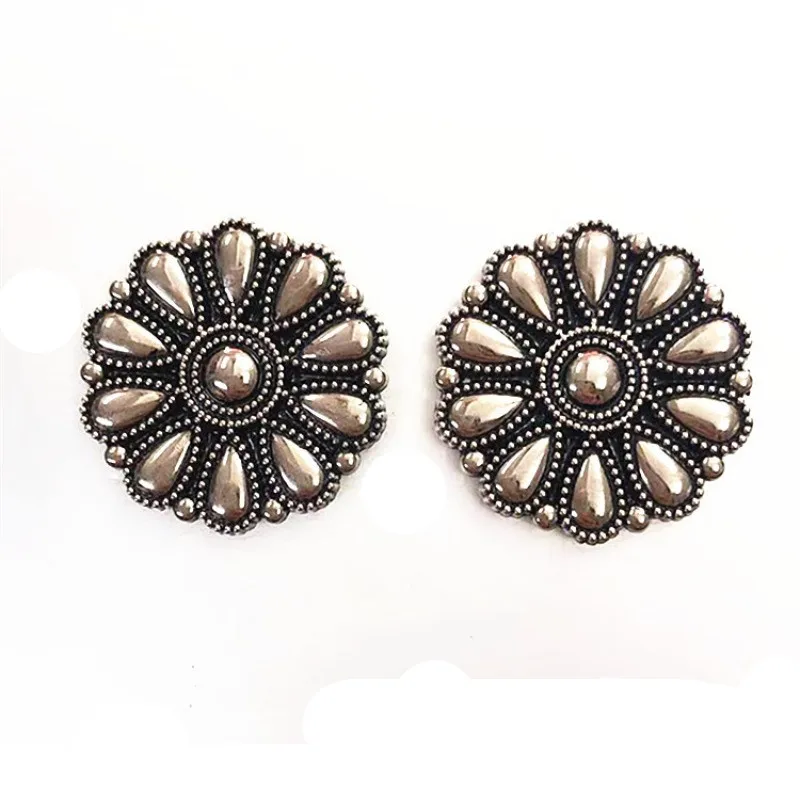 30mm Bright Silver Western Cowboy Horse Saddles Leathercraft Belt Bag Shoe Flower Conchos Buckle Screw Back Decoration Buttons