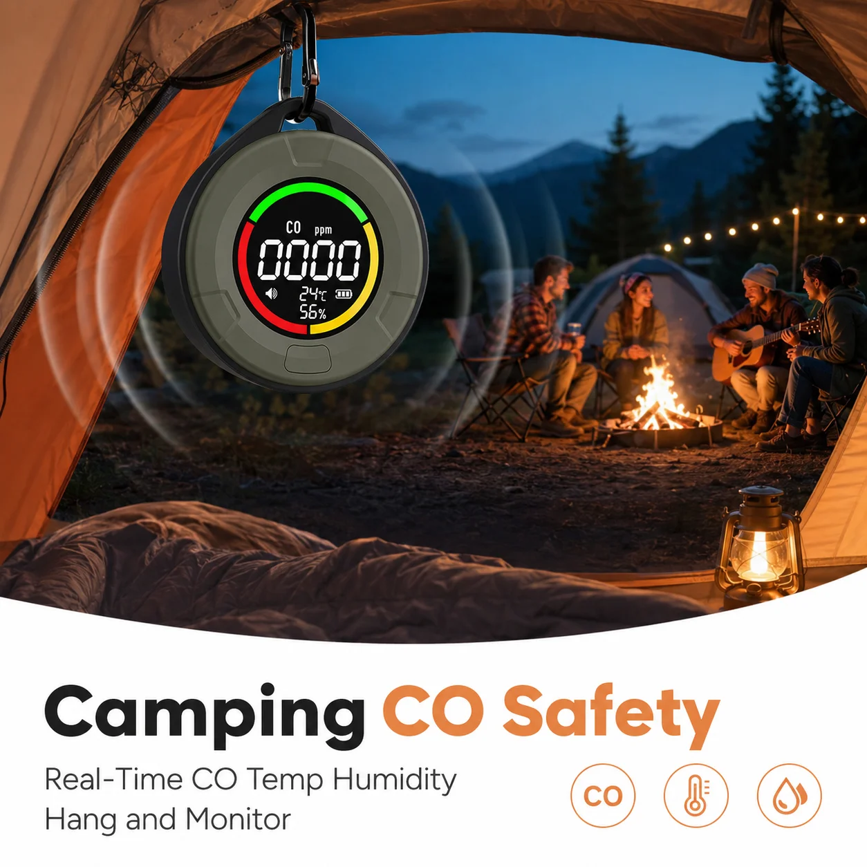Carbon Monoxide Alarm Portable Detector with Digital Display Temperature Humidity Monitor USB C Charging for RV Camping Home Use
