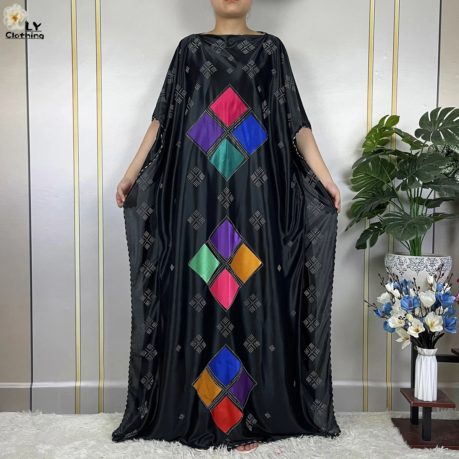 African Abaya Summer Short Sleeve Women Robe Dashiki 2023 New Dubai Women Soft Cotton Diamonds Dress Turkey Islamic Clothes