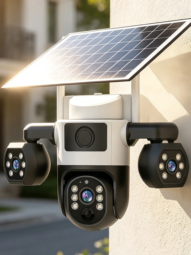 V380 6K 12MP 4G/WiFi Solarkamera Drei-Linsen-Sicherheitskamera Eingebauter Akku PIR-Menschenerkennung Nachtsicht PTZ Drahtlose IP-Kamera V380pro App