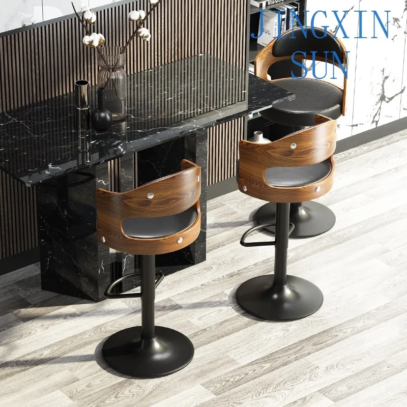 Nordic Style Luxury Office Chairs Bar Chair Lifting Solid Wood Backrest High Stool Cashier Reception Furniture Island Chair