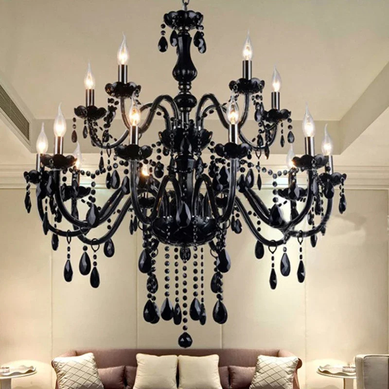 APRIL European Style Crystal Pendant Lamp Black Candle Lamp Luxurious Living Room Restaurant  Bedroom Villa Chandelier