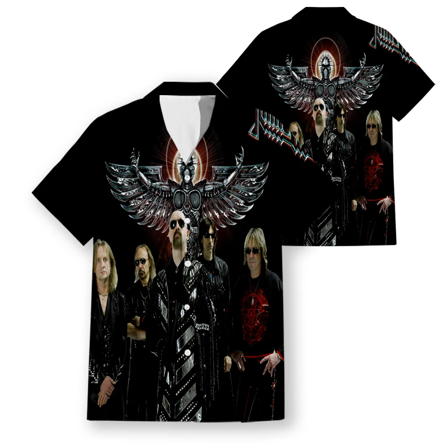 Phechion Hawaiian Short Sleeve Men\'s Shirt Judas Priest Rock Band 3D Printed Casual Shirts Fashion Men Tops W15