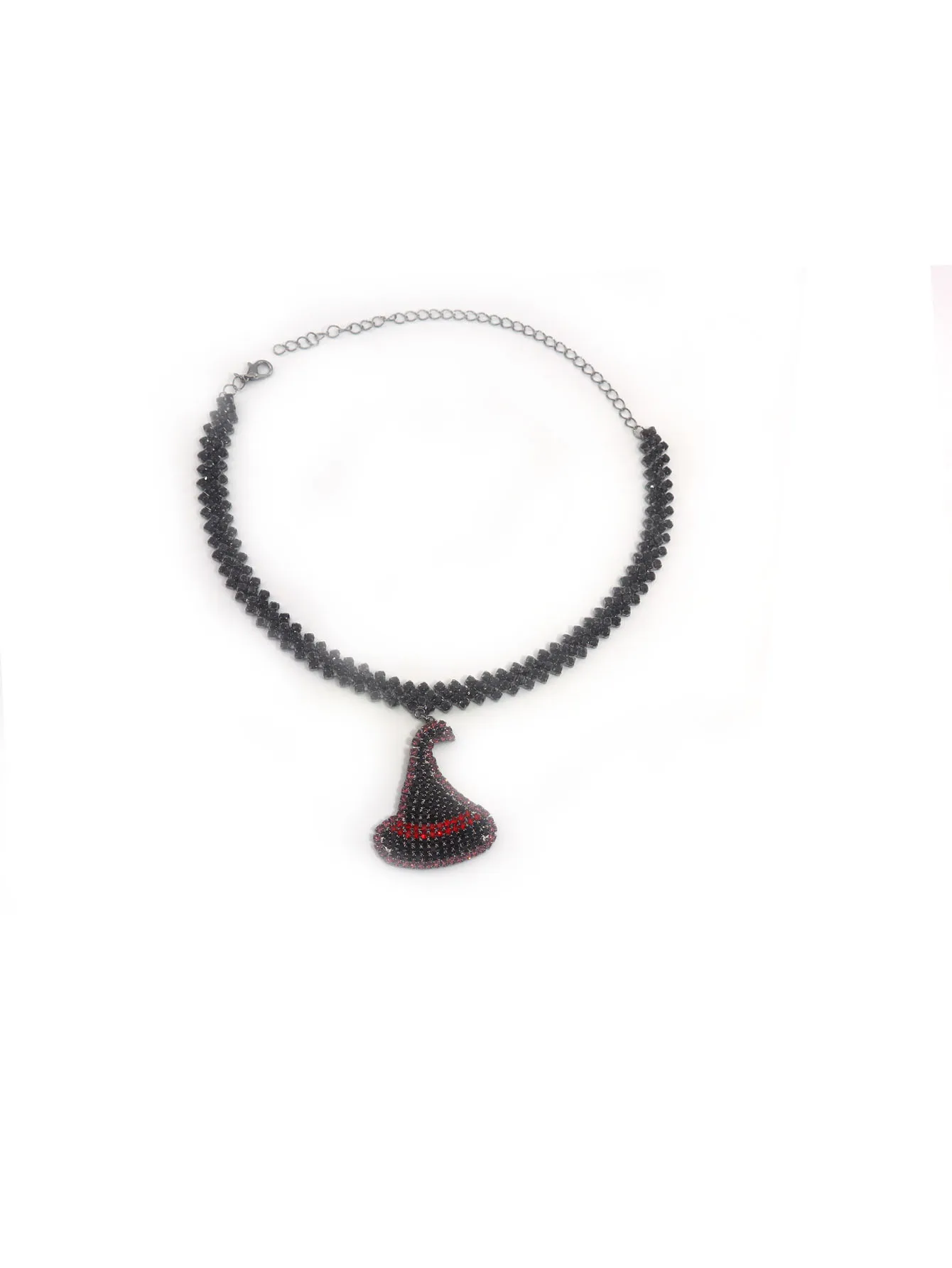 1 Piece Witch Hat Pendant Necklace Halloween Accessory Black Copper Inlaid Rhinestone Women's Collarbone Chain
