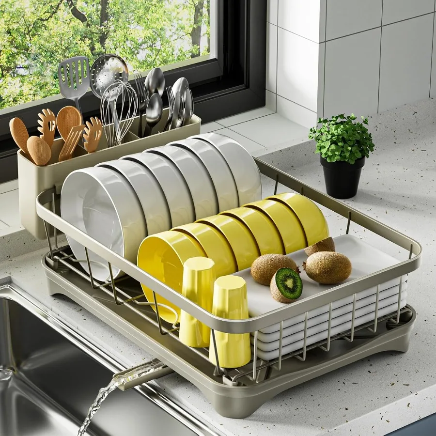 

Dish Drying Rack SpaceSaving Dish Rack Dish Racks for Kitchen Counter Dish Drainer with Utensil Holder Adjustable Spout 16.5 x