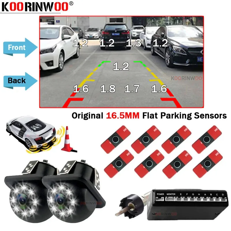 

Koorinwoo Parktronic Automotive Reverse Camera Parking Sensors For Cars Sensor 16.5MM Flat Radar Shows Distance Reversing System