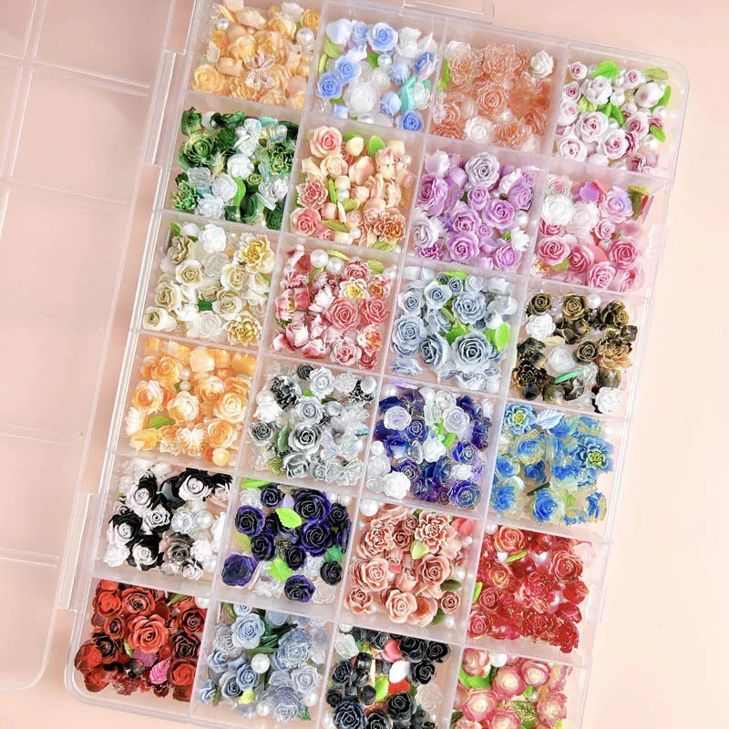 1Box Random Mixed Resin Flowers Nail Charms Love Leaf Pearl Nail Art Decorations Rhinestone DIY Crafts Manicure Accessories