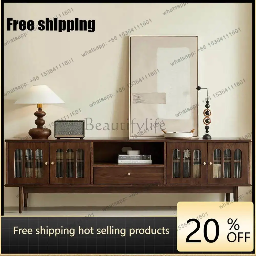 

LD French small apartment solid wood TV cabinet retro walnut living room locker