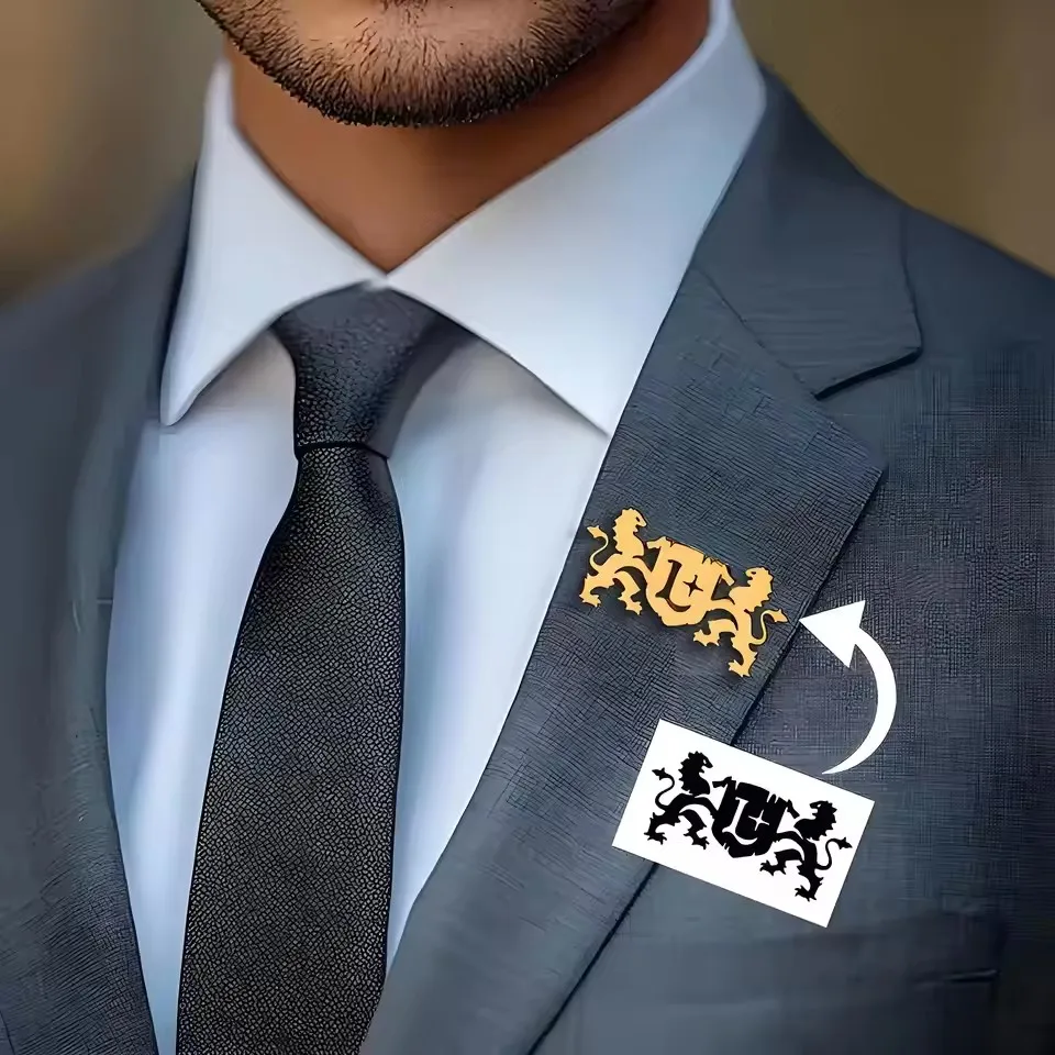 Custom Design Metal Brooch Minimalist Stainless Steel Lapel Pin For Gentlemen Suit Custom Logo MC Photo Image Fashion Accessorie