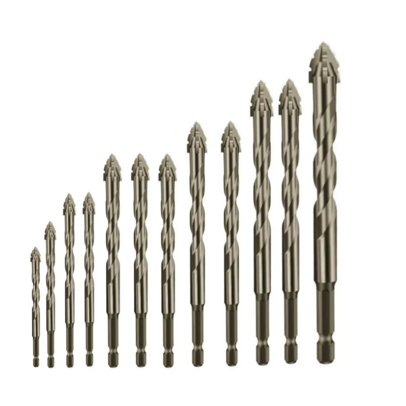 

3/5/7/12 Tungsten Steel Hard Alloy Drilling Bit Set，4Blade Serrated Eccentric Bit Hex Shank Dry Drill Tool，Suitable for ceramic