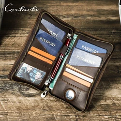 CONTACT'S Genuine Leather Men Passport Wallets Phone Pocket Card Holders Clutch Wallets Male Bags Handbags Travel Passport Cover