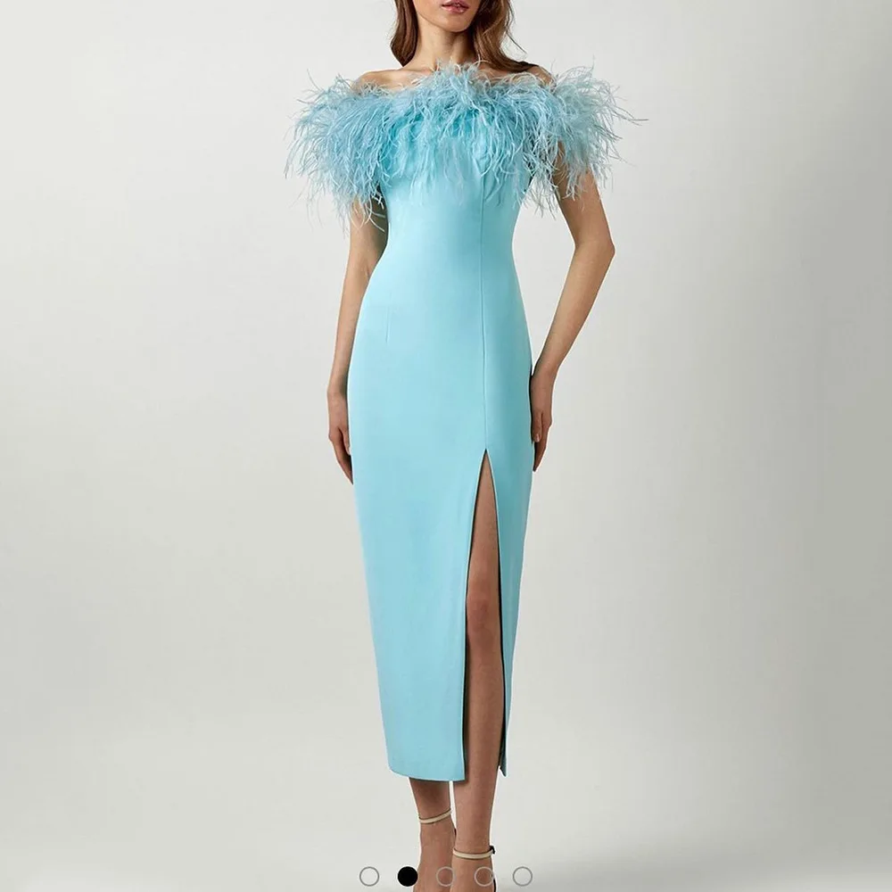 16020 # Multicolor Simple senza maniche Feathers Split Front guaina abito da sera Prom Party Dress For Plus Size Women Custom Made