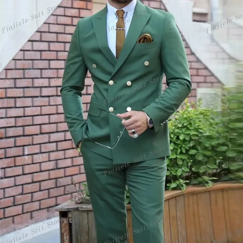 

Green Men Business Suit Groom Groomsman Tuxedos Formal Wedding Party Prom 2 Piece Set Jacket Pants