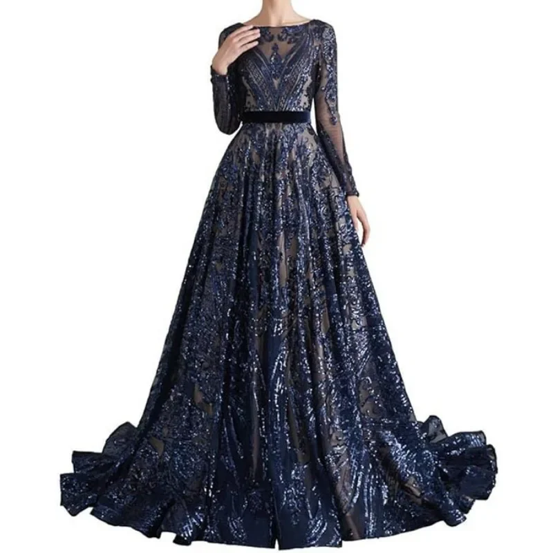 CustomizedLuxury Vintage Printing Homecoming Dresses Temperament O-neck Formal Occasion Dress Elegant Long Sleeves Trailing Vest