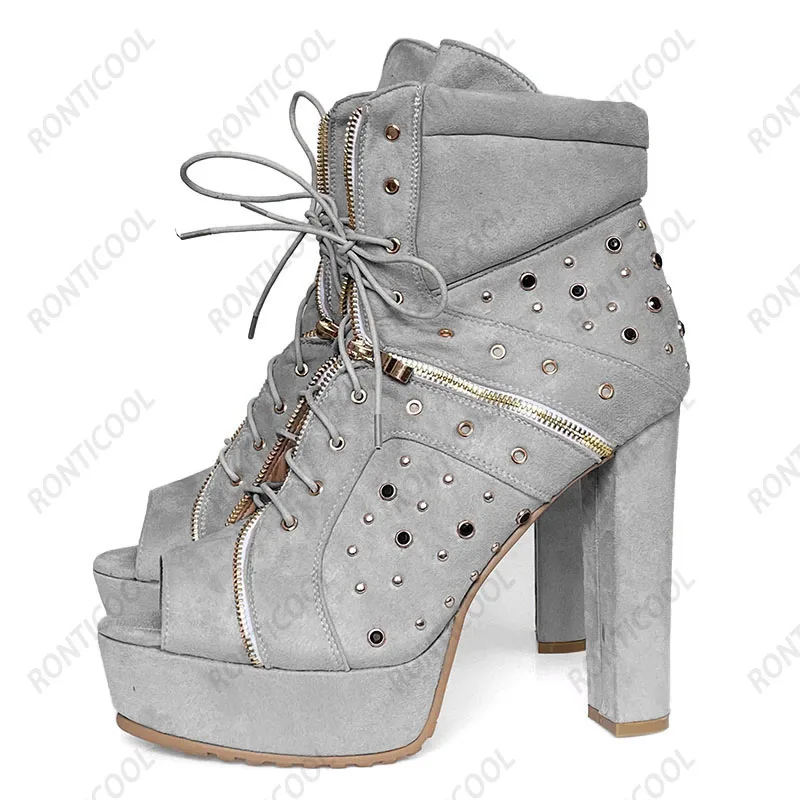 

Ronticool New Women Spring Platform Ankle Boots Unisex Comfort Block Heels Peep Toe Light Pink Cosplay Shoes Plus US Size 5-20