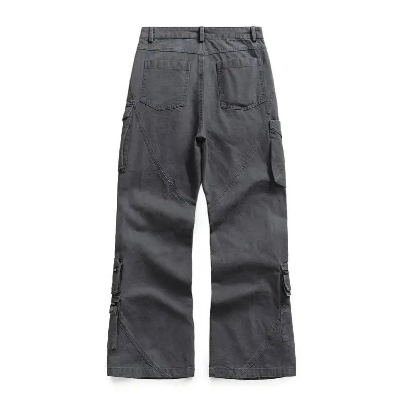 Streetwear Men's Cargo Pants Multi Pocket Zipper Detail Dark Gray Wide Leg Casual Streetwear Trousers
