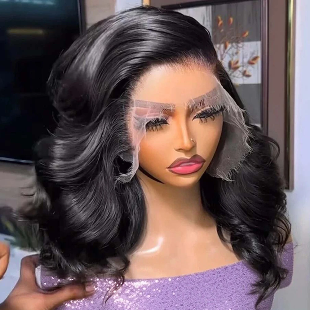 

250% Плотность Объемная волна Короткие парики Боб Бесклеевые человеческие волосы 13x6 Hd Прозрачные кружевные фронтальные человеческие волосы Парик фронта шнурка для женщин