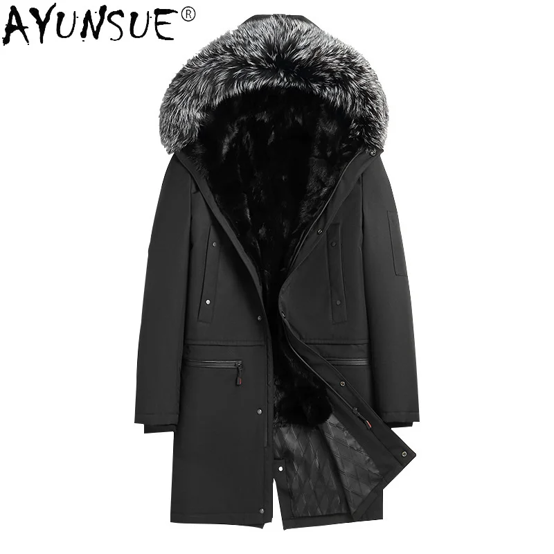 AYUNSUE 2024 Warm Mens Jackets Winter Fox Fur Collar Coats Men's Jacket Natural Mink Liner Coat Male Casaco Masculino SQQ296